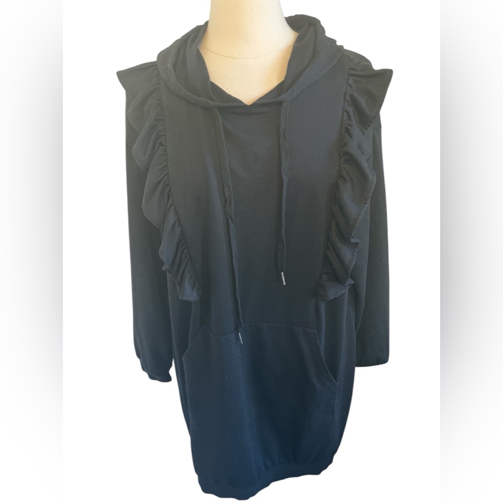 Missky Black Cotton blend long sleeve hooded Dress w/ruffle front detail Size XL